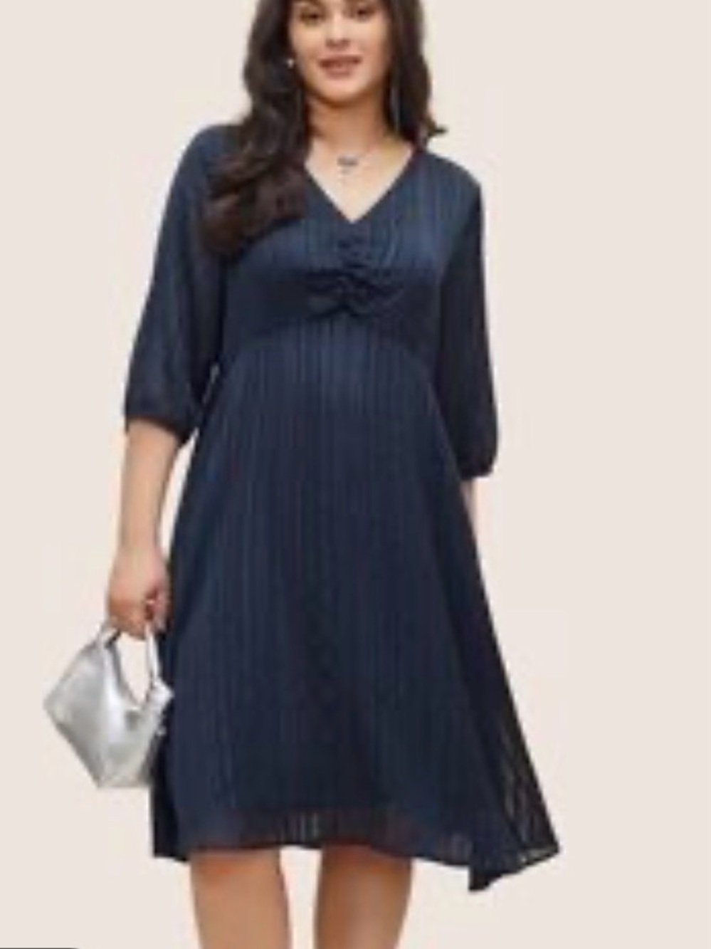 BloomChic Navy Pinstripe V-Neck Midi Dress